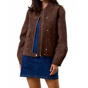 NEW LALAVON faux suede elevated utility jacket in brown